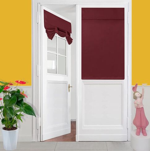 French Small Front Door Curtain (26" w x 40" L), WashableDoor Curtain with Adhesive Hook and Loop Fastener Strip (Burgundy) in Kuwait