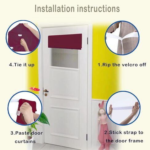 French Small Front Door Curtain (26" w x 40" L), WashableDoor Curtain with Adhesive Hook and Loop Fastener Strip (Burgundy) in Kuwait