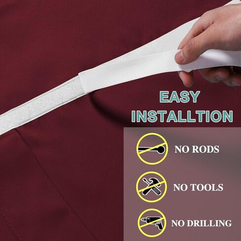 French Small Front Door Curtain (26" w x 40" L), WashableDoor Curtain with Adhesive Hook and Loop Fastener Strip (Burgundy) in Kuwait