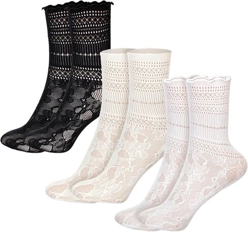 3 أزواج من الجوارب النسائية المكشكشة، جوارب دانتيل كاجوال لطيفة قابلة للتنفس ومزخرفة بالخس، جورب للكاحل على شكل صدفي بناتي in Kuwait