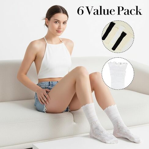 3 أزواج من الجوارب النسائية المكشكشة، جوارب دانتيل كاجوال لطيفة قابلة للتنفس ومزخرفة بالخس، جورب للكاحل على شكل صدفي بناتي in Kuwait