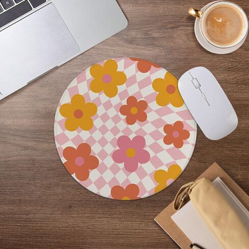 Groovy Retro Pink Checkered Preppy Colorful Floral Mouse Pad Mousepad for Desk Home Office Dorm Computers Laptop Accessories, 7.9x7.9 Inch in Saudi Arabia