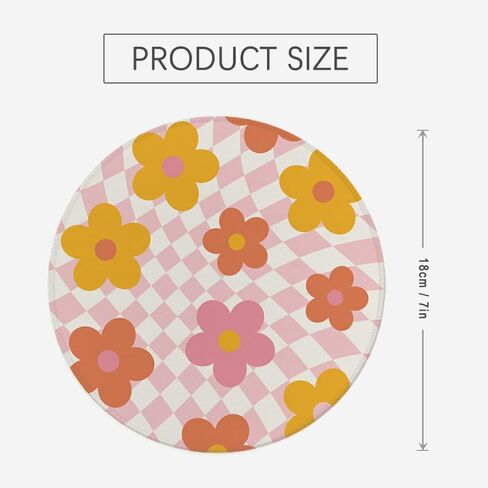 Groovy Retro Pink Checkered Preppy Colorful Floral Mouse Pad Mousepad for Desk Home Office Dorm Computers Laptop Accessories, 7.9x7.9 Inch in Saudi Arabia