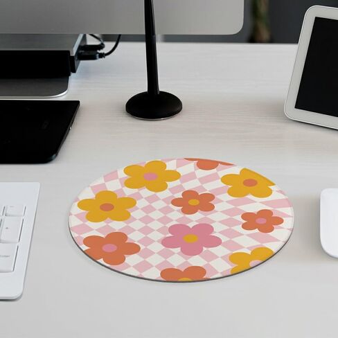 Groovy Retro Pink Checkered Preppy Colorful Floral Mouse Pad Mousepad for Desk Home Office Dorm Computers Laptop Accessories, 7.9x7.9 Inch in Saudi Arabia