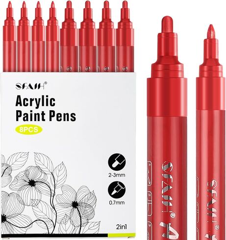 SFAIH Acrylic White Paint Pens - 8 Pack 2-3MM Medium Tip & 0.7MM Extra Fine White Paint Marker for Rock Painting, Wood, Metal, Fabric, Plastic, Canvas, Glass, Ceramic, Diy Crafts in Kuwait
