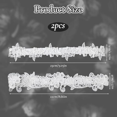 قطعتان من الأربطة للعروس، مجموعة أربطة الزفاف الأنيقة من الدانتيل، أربطة الزفاف ذات الساق الزهرية الممتدة، إكسسوارات الزفاف (أبيض) in Kuwait