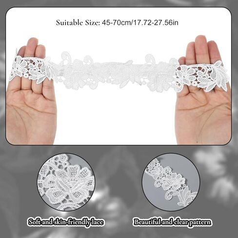 قطعتان من الأربطة للعروس، مجموعة أربطة الزفاف الأنيقة من الدانتيل، أربطة الزفاف ذات الساق الزهرية الممتدة، إكسسوارات الزفاف (أبيض) in Kuwait