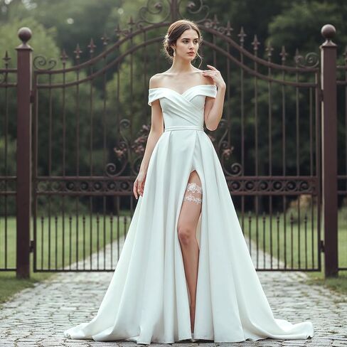 قطعتان من الأربطة للعروس، مجموعة أربطة الزفاف الأنيقة من الدانتيل، أربطة الزفاف ذات الساق الزهرية الممتدة، إكسسوارات الزفاف (أبيض) in Kuwait