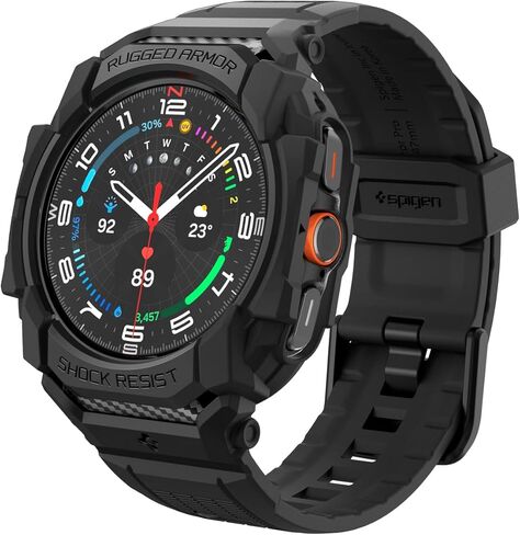 حافظة Spigen Rugged Armor Pro مصممة لساعة Samsung Galaxy Watch Ultra مقاس 47 ملم مع حزام، وساعة Galaxy Watch Ultra Band متينة مع حافظة واقية (2024) - أسود مطفي in Saudi Arabia