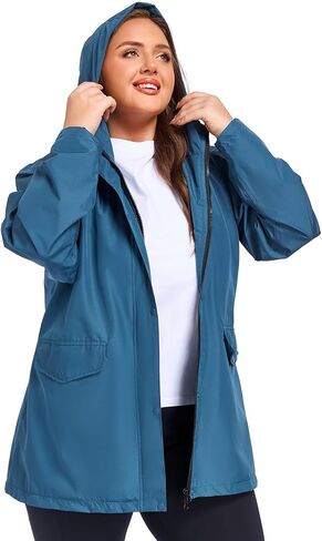 SaphiRose Women's Plus Size Raincoat with hood Waterproof Rain Jackets Light Packable Windbreaker Jacket in Kuwait