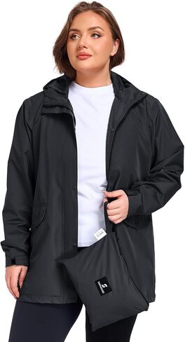 SaphiRose Women's Plus Size Raincoat with hood Waterproof Rain Jackets Light Packable Windbreaker Jacket in Saudi Arabia