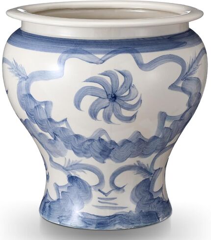 12'' Ceramic Blue and White Planter Large Chinoiserie Vase Plant Pot Indoor Porcelain Flower Pot Urn Scroll Vase with Drainage Hole Chinese Oriental Decorative Gift for Gardening Home in Kuwait