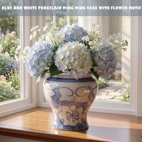 12'' Ceramic Blue and White Planter Large Chinoiserie Vase Plant Pot Indoor Porcelain Flower Pot Urn Scroll Vase with Drainage Hole Chinese Oriental Decorative Gift for Gardening Home in Kuwait