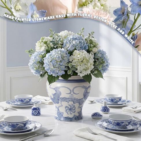12'' Ceramic Blue and White Planter Large Chinoiserie Vase Plant Pot Indoor Porcelain Flower Pot Urn Scroll Vase with Drainage Hole Chinese Oriental Decorative Gift for Gardening Home in Kuwait