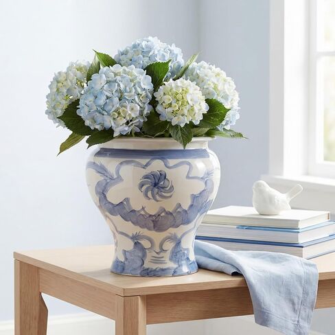 12'' Ceramic Blue and White Planter Large Chinoiserie Vase Plant Pot Indoor Porcelain Flower Pot Urn Scroll Vase with Drainage Hole Chinese Oriental Decorative Gift for Gardening Home in Kuwait