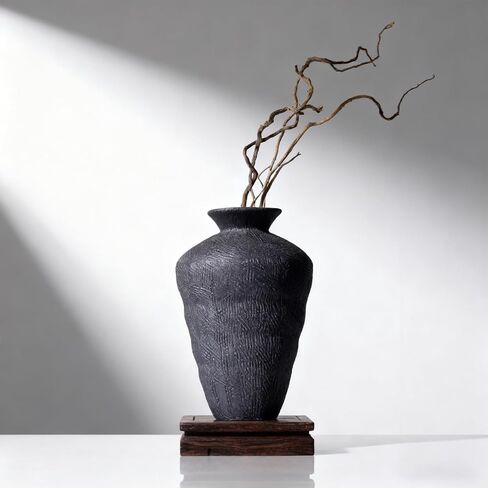 مزهرية سيراميك وابي سابي مقاس 16.7 سم، مزهرية فخارية مزخرفة ريفية، مزهرية مزرعة سوداء بنية عضوية مع فم واسع، مزهرية زهرة مقاومة للماء لعشب بامباس، طاولة القهوة وديكور الرف in Kuwait