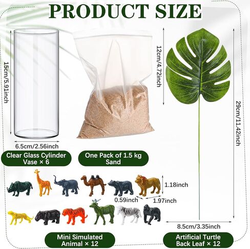 31 Pcs Jungle Animal Party Decorations Set Includes 6 Glass Flower Vases 12 Safari Animals 12 Tropical Palm Leaves and Sands Table Centerpieces for Home Wedding Hawaiian Jungle Party Decor in Saudi Arabia