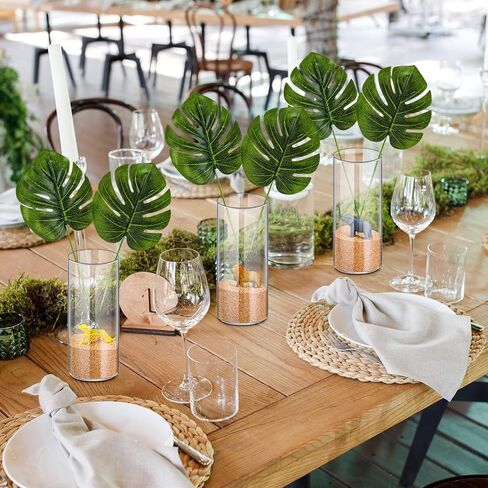 31 Pcs Jungle Animal Party Decorations Set Includes 6 Glass Flower Vases 12 Safari Animals 12 Tropical Palm Leaves and Sands Table Centerpieces for Home Wedding Hawaiian Jungle Party Decor in Saudi Arabia