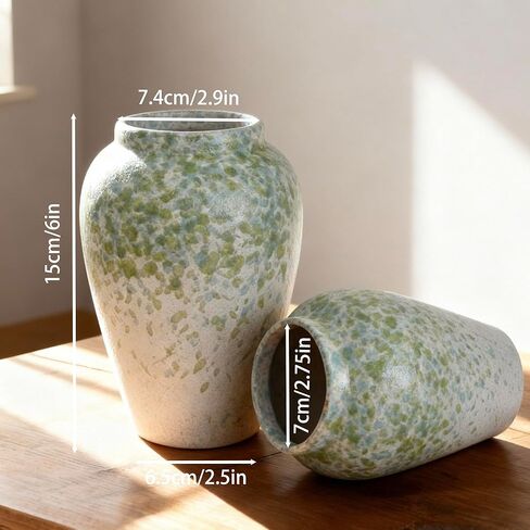 مزهرية سيراميك طويلة بطول 15.24 سم لديكور المنزل، مزهرية زهرة سيراميك مرقطة ثقيلة الوزن للقطع المركزية للمزرعة، ديكور رف طاولة عصري، مثالية للزهور الطازجة أو الاصطناعية (أخضر) in Kuwait