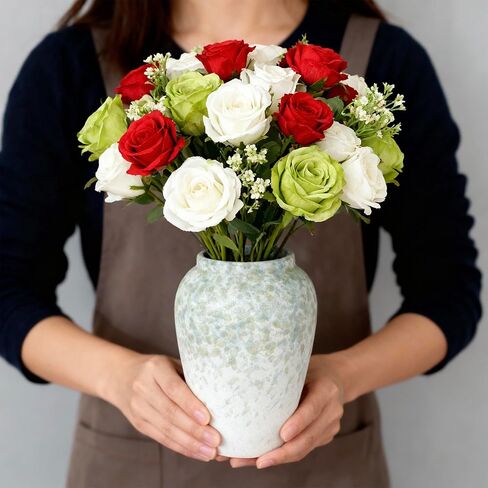 مزهرية سيراميك طويلة بطول 15.24 سم لديكور المنزل، مزهرية زهرة سيراميك مرقطة ثقيلة الوزن للقطع المركزية للمزرعة، ديكور رف طاولة عصري، مثالية للزهور الطازجة أو الاصطناعية (أخضر) in Kuwait