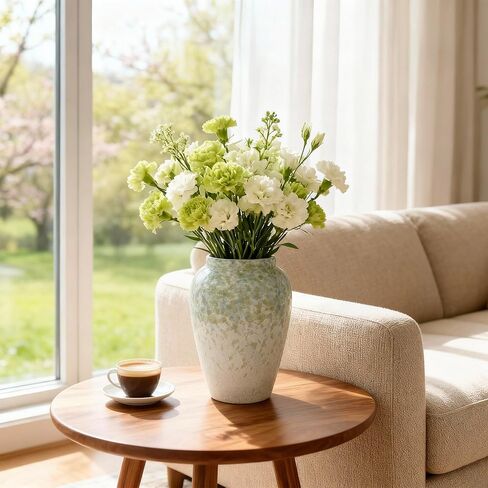 مزهرية سيراميك طويلة بطول 15.24 سم لديكور المنزل، مزهرية زهرة سيراميك مرقطة ثقيلة الوزن للقطع المركزية للمزرعة، ديكور رف طاولة عصري، مثالية للزهور الطازجة أو الاصطناعية (أخضر) in Kuwait