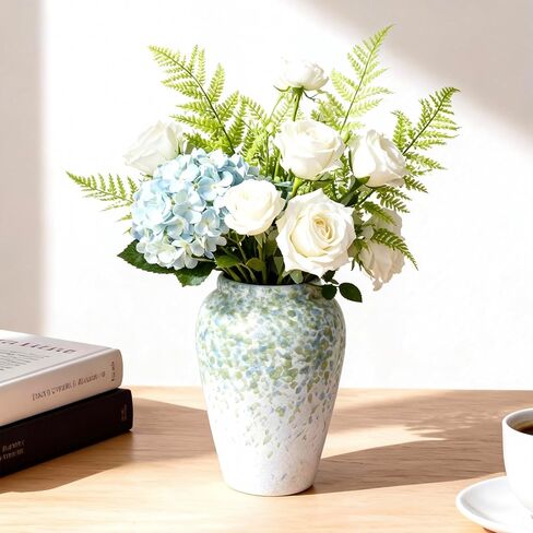 مزهرية سيراميك طويلة بطول 15.24 سم لديكور المنزل، مزهرية زهرة سيراميك مرقطة ثقيلة الوزن للقطع المركزية للمزرعة، ديكور رف طاولة عصري، مثالية للزهور الطازجة أو الاصطناعية (أخضر) in Kuwait