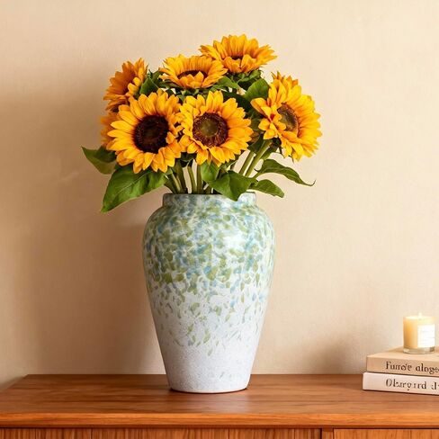 مزهرية سيراميك طويلة بطول 15.24 سم لديكور المنزل، مزهرية زهرة سيراميك مرقطة ثقيلة الوزن للقطع المركزية للمزرعة، ديكور رف طاولة عصري، مثالية للزهور الطازجة أو الاصطناعية (أخضر) in Kuwait