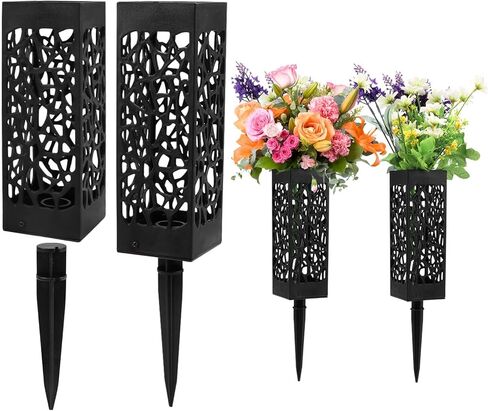 Cemetery Vases for Grave, 2 Pack 12 inch Memorial Cemetery Floral Holder Grave Vase in Ground, Floral Vase Cones with Stake & Drainage Holes for Gravestone Grave Yard Decoration in Kuwait