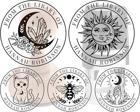 from The Library of, Ex Libris Book Stamp, Custom Library Stamp, Personalized Teacher Gift Monogram Self-Inking or Wood Handle Rubber Stamp (Crystal) Black, Blue, Green, Red, Purple in Kuwait