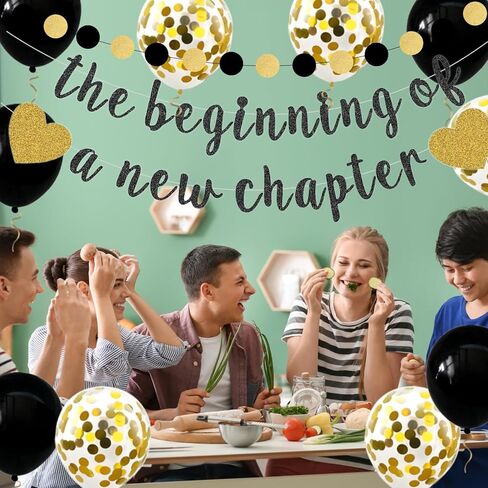 بداية فصل جديد، مجموعة إكليل معلقة من الذهب الأسود اللامع مع بالونات خلفية الرايات لتوديع التخرج بعيدًا، زينة حفلات التقاعد السعيدة، لوازم احتفالات البالغين in Kuwait