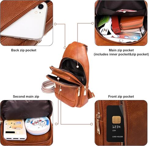 Compact Leather Crossbody Sling Bag, Chest Purse for Women with Adjustable Strap in Saudi Arabia