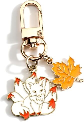 Fox Keychain Mysterious Nine-Tailed Fox Keycharm with Maple Leaf Mythical Animal Keyring Magical Gift for Women in Saudi Arabia