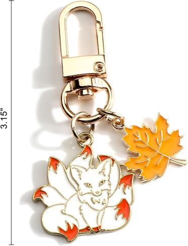 Fox Keychain Mysterious Nine-Tailed Fox Keycharm with Maple Leaf Mythical Animal Keyring Magical Gift for Women in Saudi Arabia