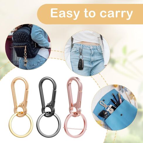 3 Pcs Keychain Clips, Key Ring Clip Metal Key Chain Hooks, Key Organizer for Home Car Keys Key Finder Women Men (Gold, Rose Gold, Black) in Saudi Arabia