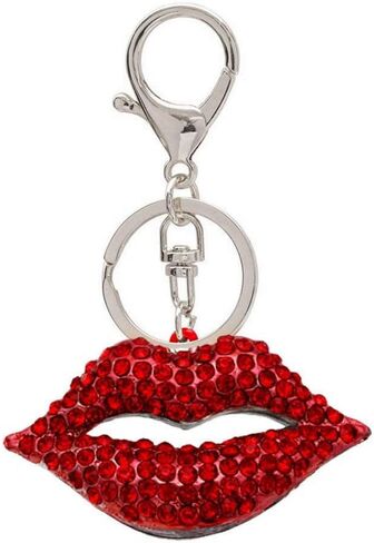 JewelBeauty Big Kiss Lips Keychain Purse Charm Bling Crystal Key Ring Bag Charm Red Keyring(Silver Keyring) in Saudi Arabia