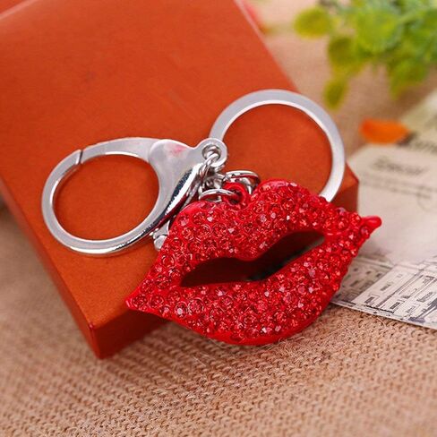 JewelBeauty Big Kiss Lips Keychain Purse Charm Bling Crystal Key Ring Bag Charm Red Keyring(Silver Keyring) in Saudi Arabia