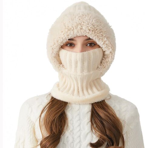 Spevert Womens Pom Beanie Hat Scarf,Ski Hat, Winter Fleece Windproof Hooded Scarf Skull Cap in Saudi Arabia