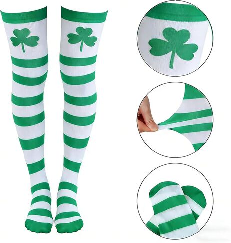 مجموعة إكسسوارات زي عيد القديس باتريك مكونة من 5 قطع مع تي شيرت أخضر للنساء، وعصابة رأس البرسيم، وقلادة، وأساور، وجوارب (أخضر، XXL) in Kuwait