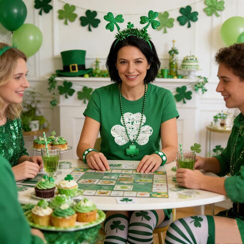 مجموعة إكسسوارات زي عيد القديس باتريك مكونة من 5 قطع مع تي شيرت أخضر للنساء، وعصابة رأس البرسيم، وقلادة، وأساور، وجوارب (أخضر، XXL) in Kuwait