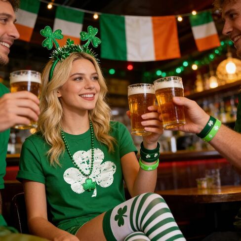 مجموعة إكسسوارات زي عيد القديس باتريك مكونة من 5 قطع مع تي شيرت أخضر للنساء، وعصابة رأس البرسيم، وقلادة، وأساور، وجوارب (أخضر، XXL) in Kuwait