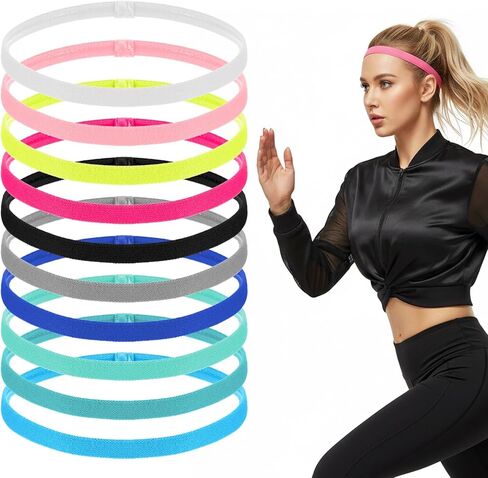 10 قطع من عصابات الرأس الرياضية النحيفة للنساء، عصابة رأس رياضية رفيعة غير قابلة للانزلاق، عصابات رأس مرنة للتمرين للجري واليوجا وركوب الدراجات والرياضة وصالة الألعاب الرياضية، 10 ألوان in Kuwait