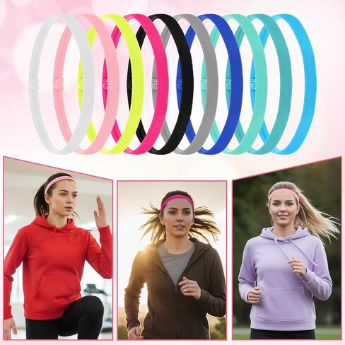 10 قطع من عصابات الرأس الرياضية النحيفة للنساء، عصابة رأس رياضية رفيعة غير قابلة للانزلاق، عصابات رأس مرنة للتمرين للجري واليوجا وركوب الدراجات والرياضة وصالة الألعاب الرياضية، 10 ألوان in Kuwait