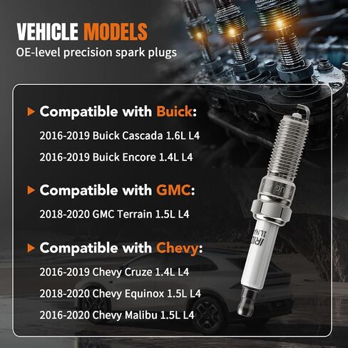 4 Pack Iridium Platinum Spark Plugs 91970 ILNAR8B7G Fit for Chevy Cruze Malibu Equinox Buick Cascada Encore GMC Terrain 2016 2017 2018 2019 2020 1.4 1.5 1.6 L4 in Saudi Arabia