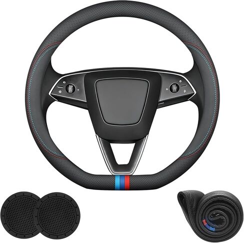 3 عبوات من غطاء عجلة قيادة السيارة ذو القاعدة المسطحة على شكل حرف D لطراز Tesla 3 موديل YXS Juniper/Highland Cybertruck 2016-2025 2026 من الملحقات، جلد نابا، غير قابل للانزلاق وجيد التهوية 14.5-15 بوصة in Kuwait