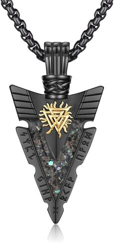MEDWISE Viking Arrow Necklace Black for Men S925 Sterling Silver Valknut with Abalone/Turquoise/Malachite Arrowhead Pendant Norse Viking Protection Jewelry Gifts for Men Father Husband Birthday Gifts in Saudi Arabia