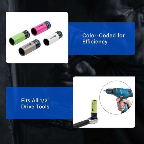 20Psc 1/2" Drive Lug Nut Socket Set Color Coded by Size, Thin Wall Non-Marring 6-Point Impact Lug Extractor Kit, Rugged Construction, Flip Turbo Socket Set with a Storage Cage in Kuwait