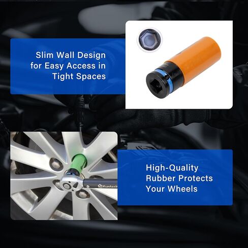 20Psc 1/2" Drive Lug Nut Socket Set Color Coded by Size, Thin Wall Non-Marring 6-Point Impact Lug Extractor Kit, Rugged Construction, Flip Turbo Socket Set with a Storage Cage in Kuwait