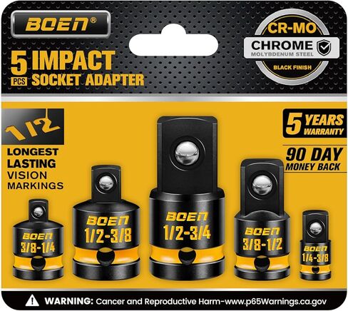 boen PRO 5-Piece Impact Socket Adapter Set and Reducer Set, (1/4", 3/8", 1/2") Drive Size Converters for Impact Wrenches, CR-MO Steel, Embossed and Painted Marking in Saudi Arabia
