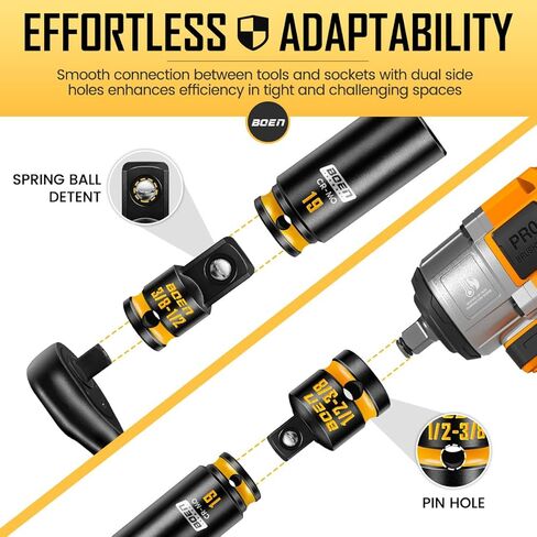 boen PRO 5-Piece Impact Socket Adapter Set and Reducer Set, (1/4", 3/8", 1/2") Drive Size Converters for Impact Wrenches, CR-MO Steel, Embossed and Painted Marking in Saudi Arabia