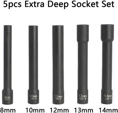 DPTOOL 5pcs 3/8'' Drive 12 Point Metric Extra Deep Impact Socket Set - 8mm, 10mm, 12mm, 13mm, 14mm - Compatible with Mercedes Benz BMW in Saudi Arabia